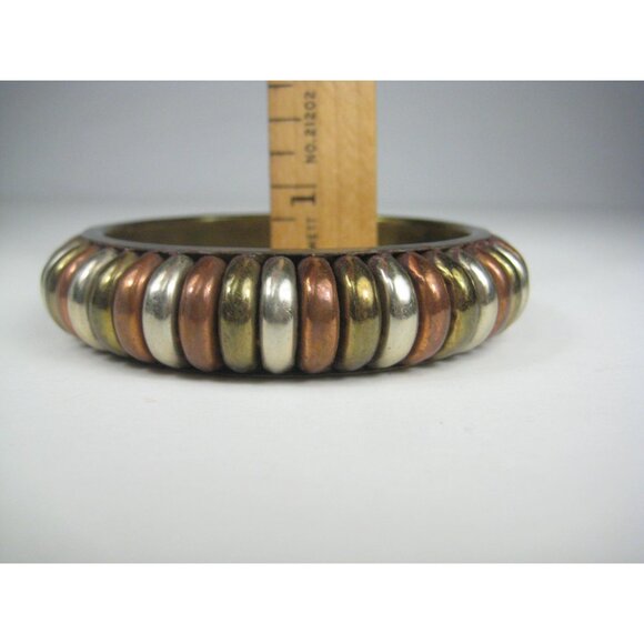 Mixed Metal Bangle Bracelet Brass Copper Silvertone 8 inch Dia - Picture 3 of 9